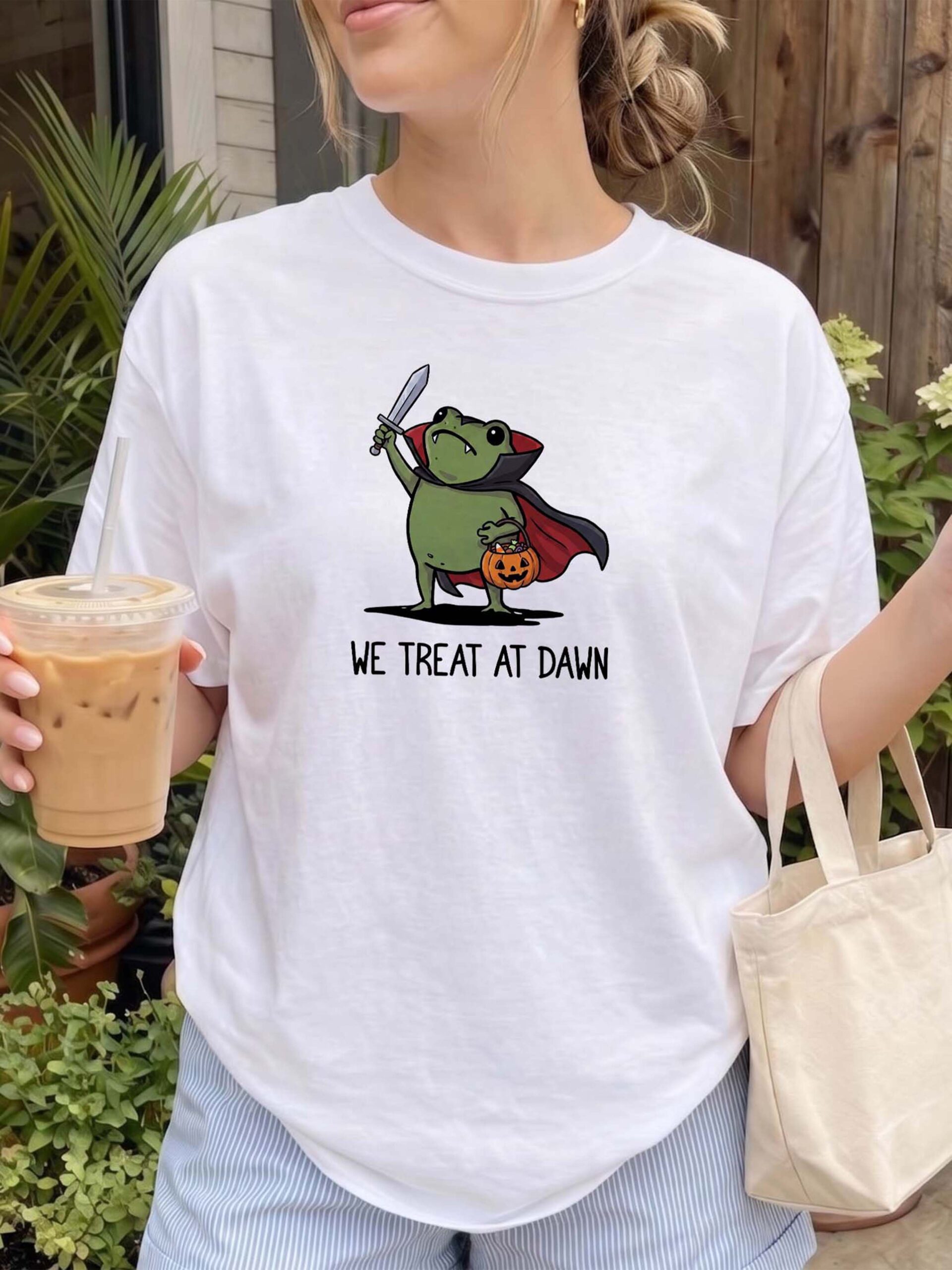 We Treat At Dawn Vampire Frog Shirt - Cute Kawaii Halloween Graphic Tee