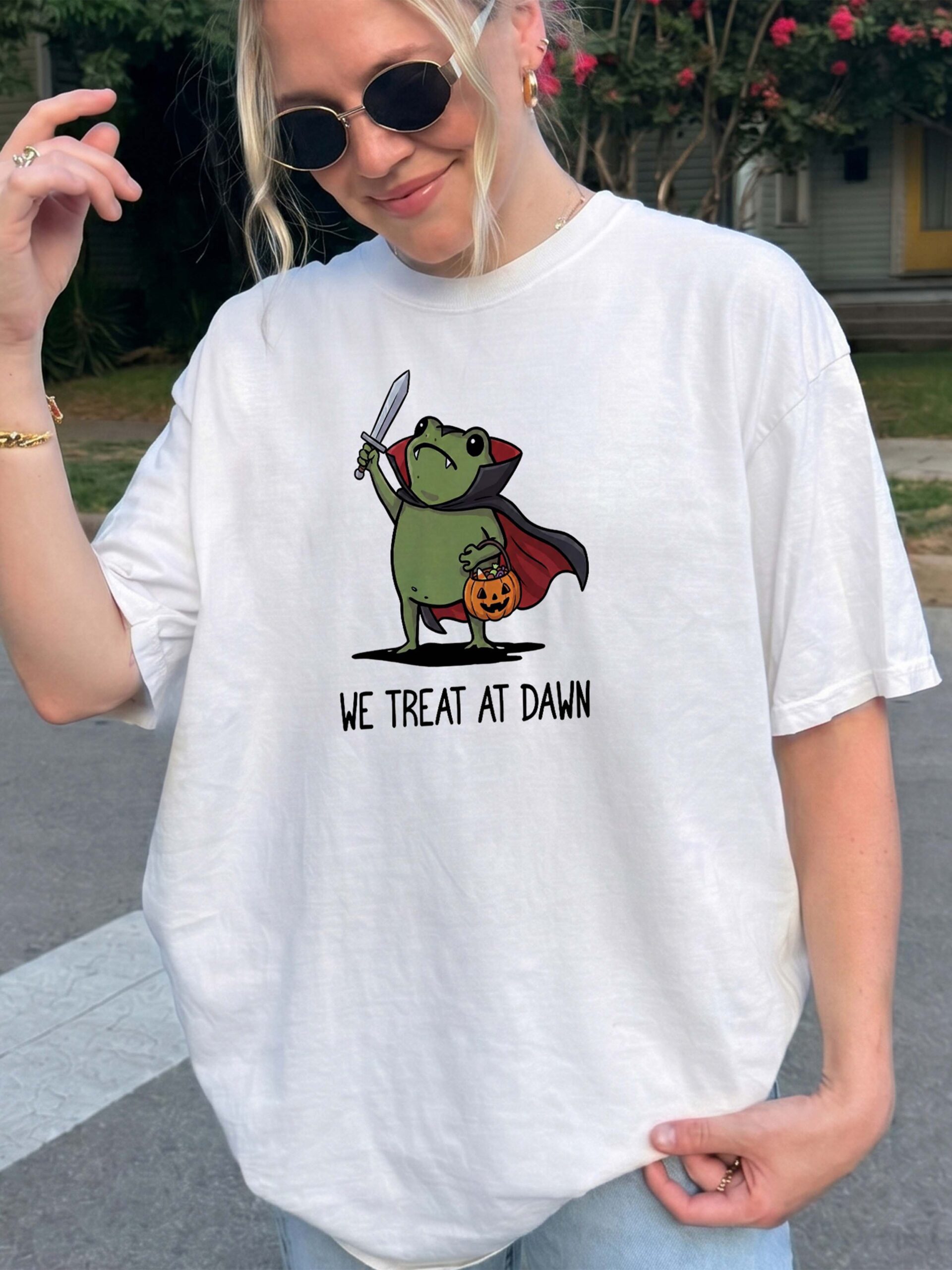 We Treat At Dawn Vampire Frog Shirt - Cute Kawaii Halloween Graphic Tee