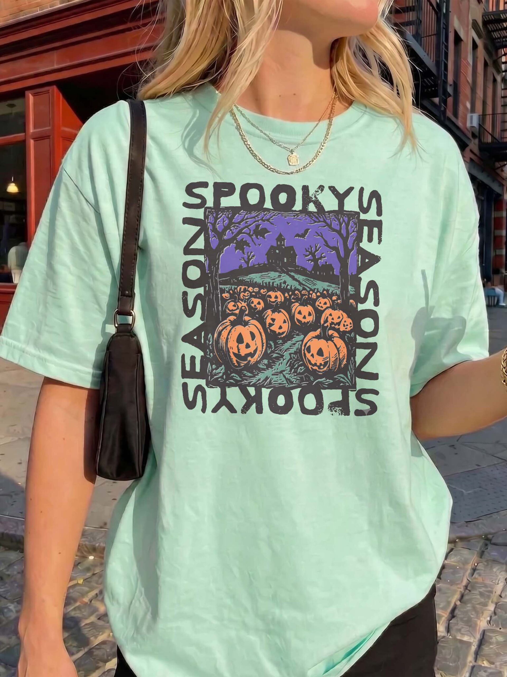 Retro Spooky Season Oversized Halloween Graphic Tee