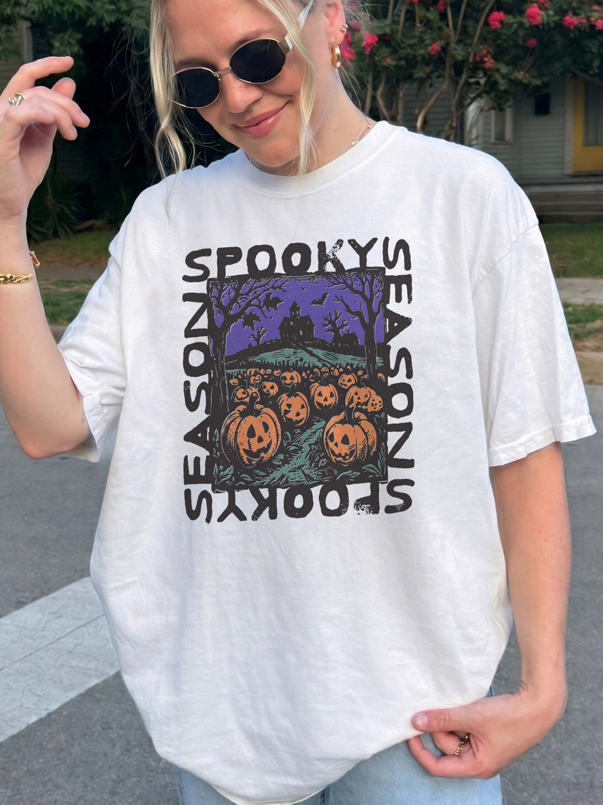 Retro Spooky Season Oversized Halloween Graphic Tee