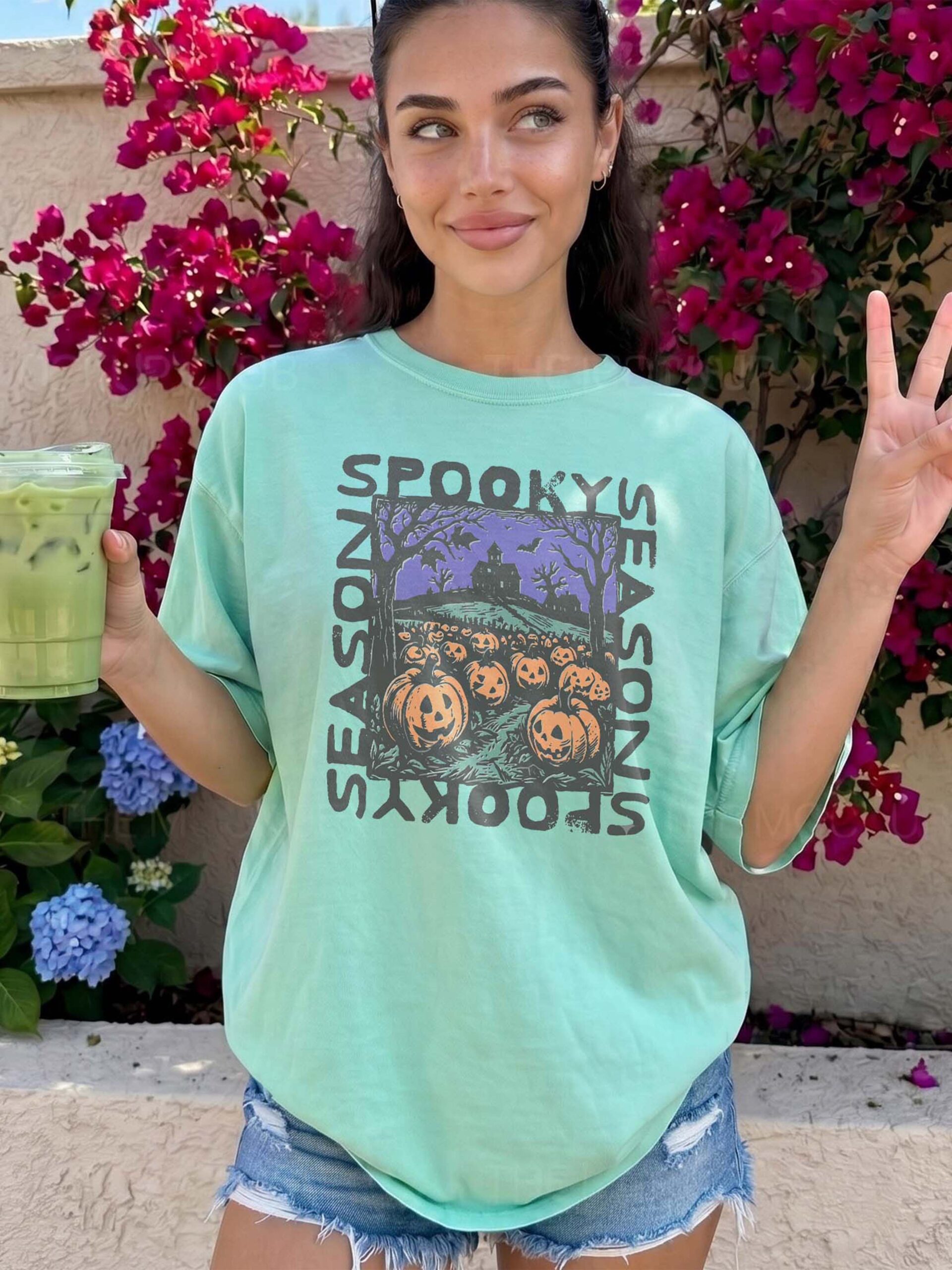 Retro Spooky Season Oversized Halloween Graphic Tee