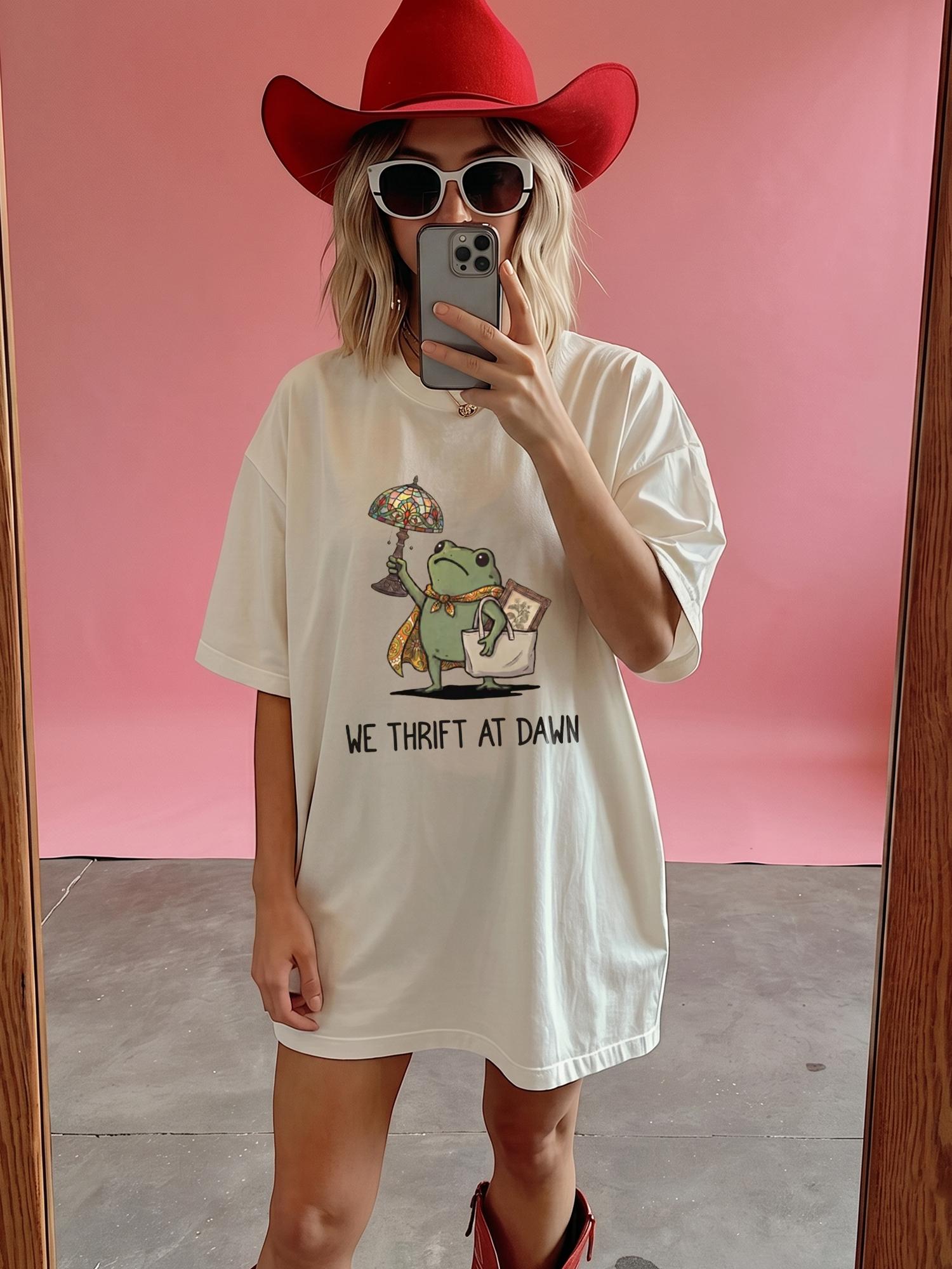 We Thrift At Dawn Frog Graphic Tee - Funny Cottagecore Shirt