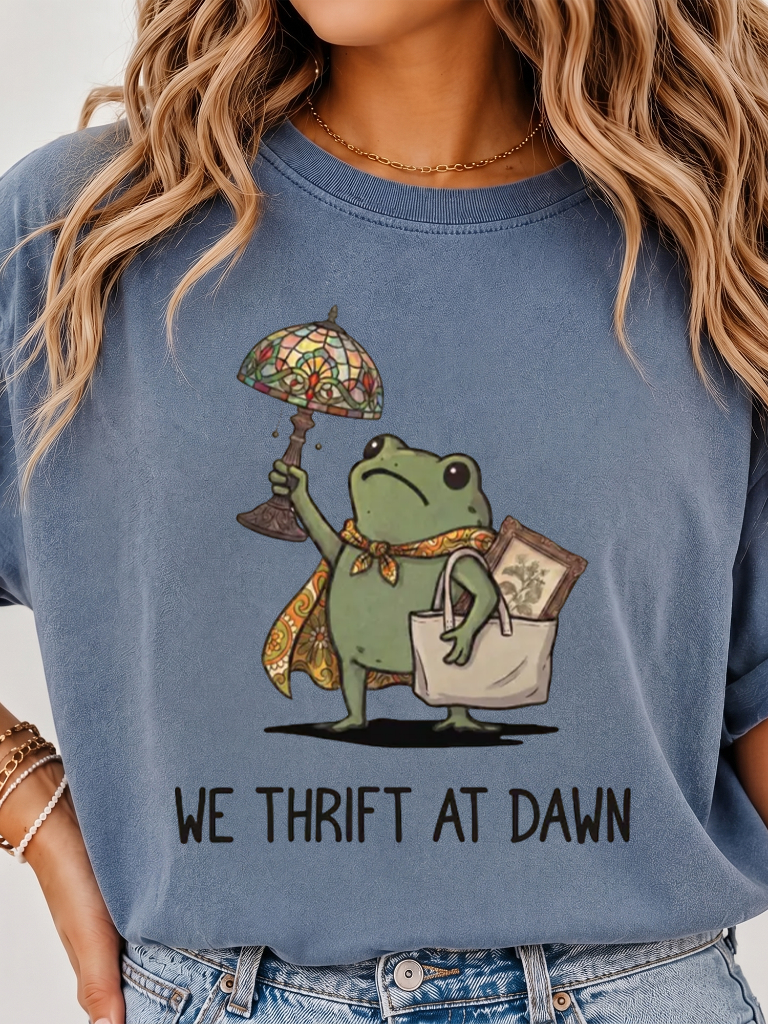 We Thrift At Dawn Frog Graphic Tee - Funny Cottagecore Shirt