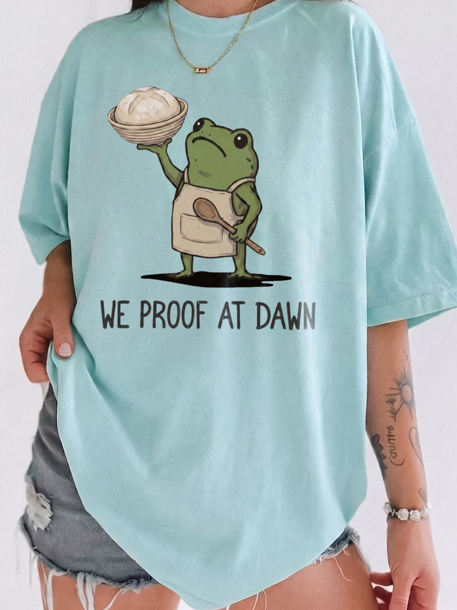 Funny Sourdough Shirt We Proof At Dawn Frog Baking Graphic Tee