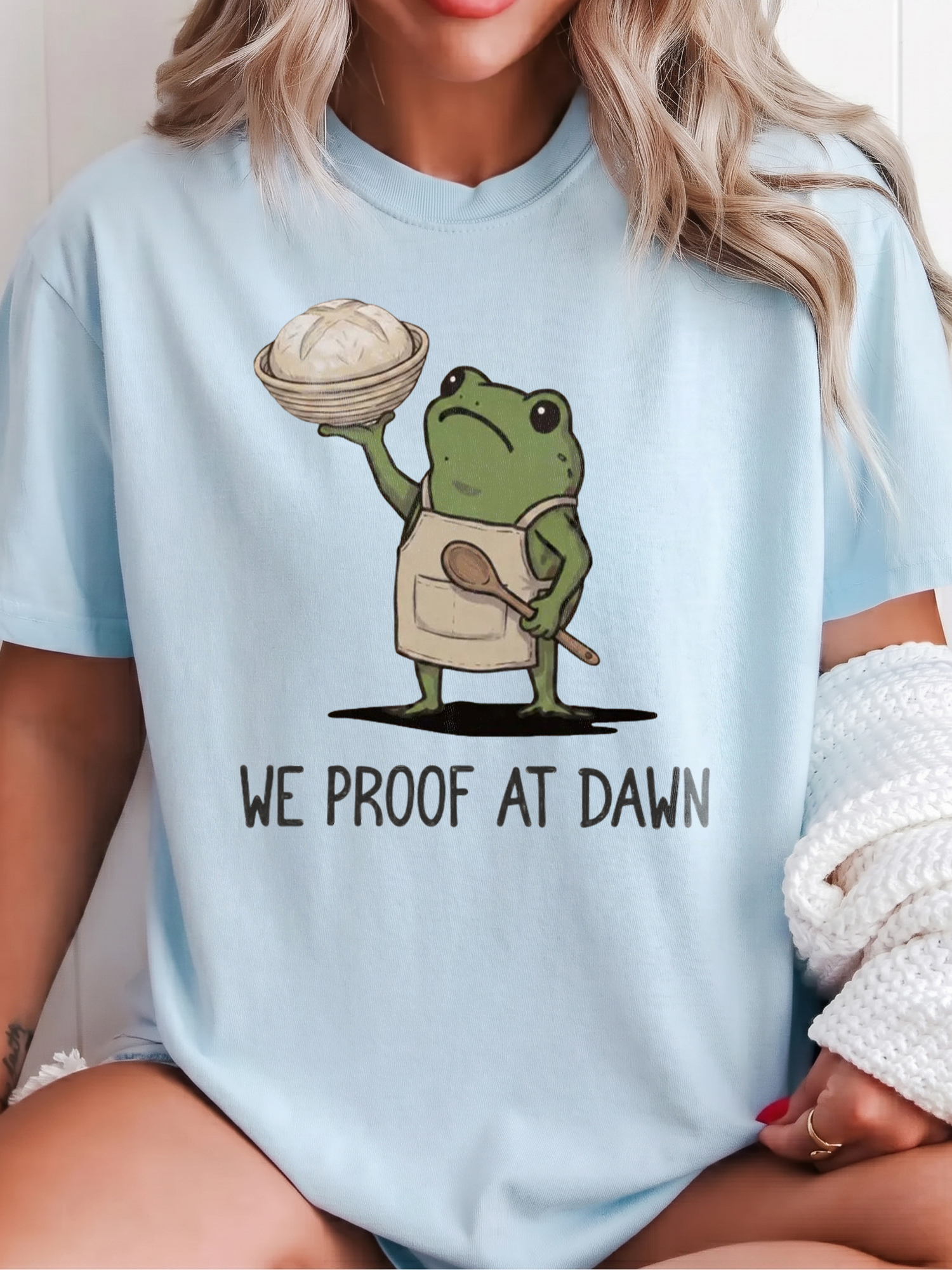 Funny Sourdough Shirt We Proof At Dawn Frog Baking Graphic Tee