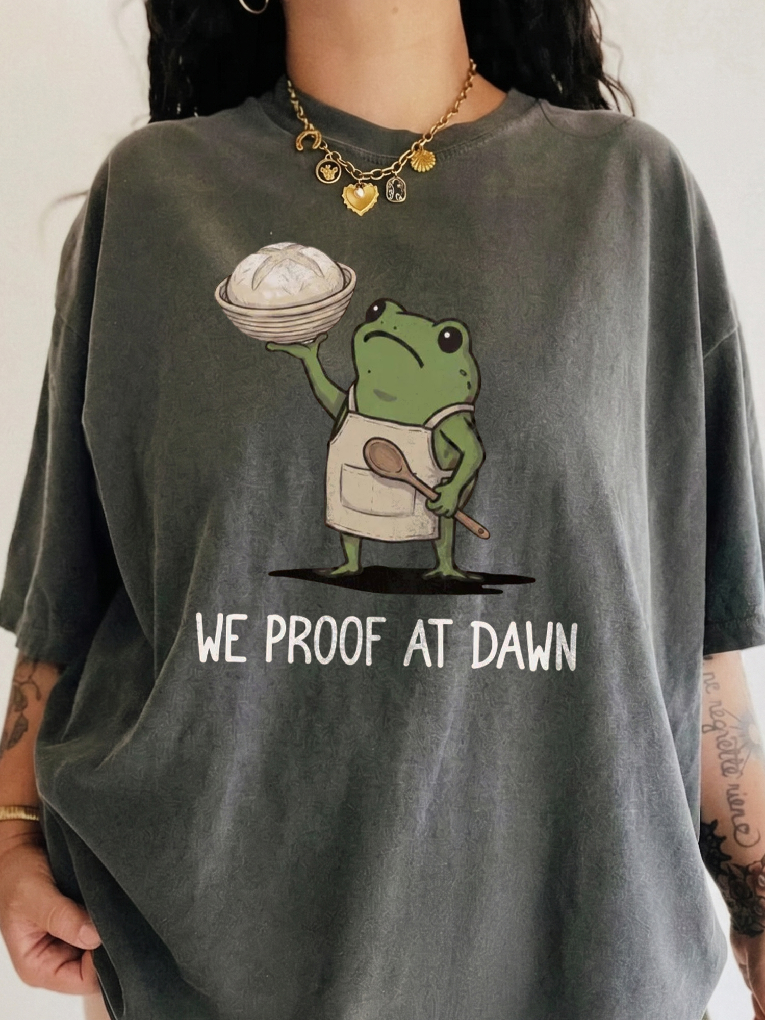Funny Sourdough Shirt We Proof At Dawn Frog Baking Graphic Tee
