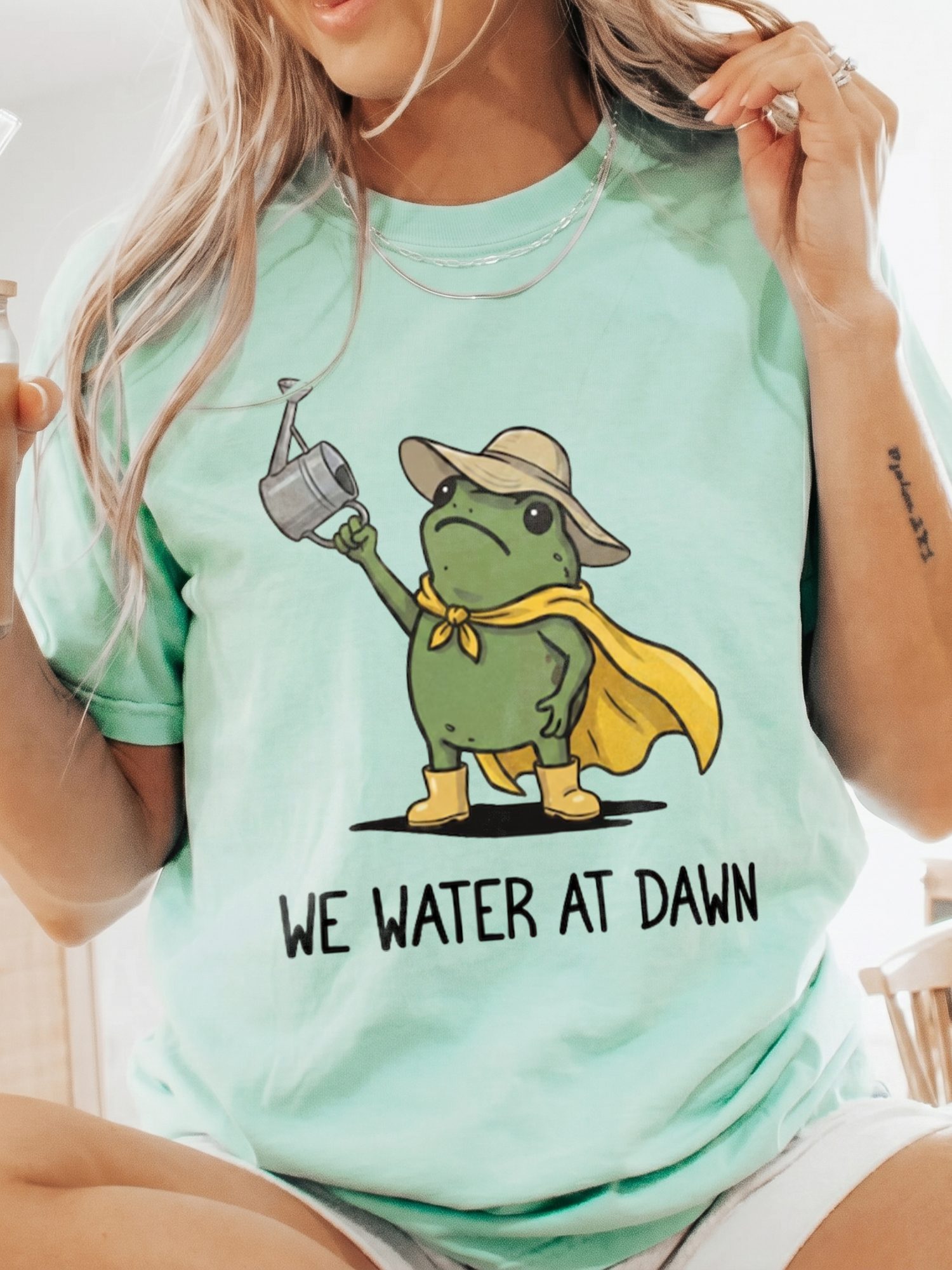 We Water At Dawn Funny Frog Shirt Cute Plant Mom Graphic Tee