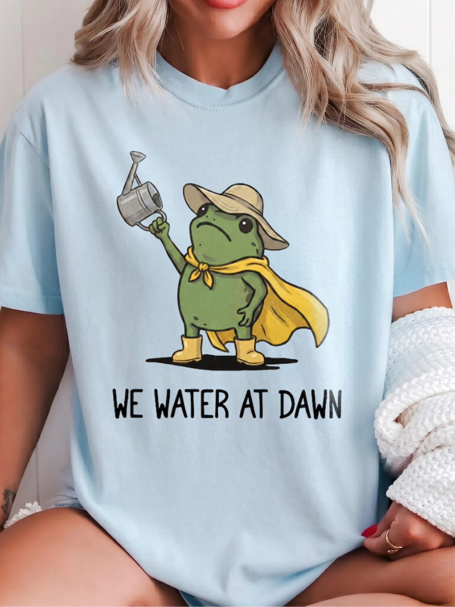 We Water At Dawn Funny Frog Shirt Cute Plant Mom Graphic Tee