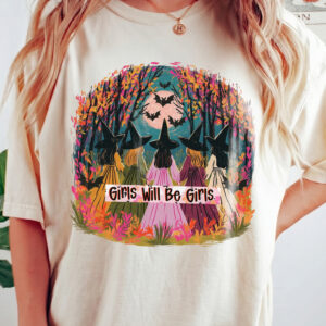 Girls Will Be Girls Witch T-Shirt qlqwuxnm Halloween Coven Tee