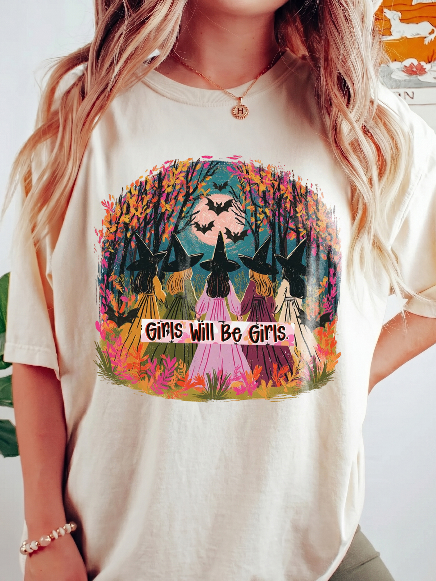 Girls Will Be Girls Witch T-Shirt qlqwuxnm Halloween Coven Tee