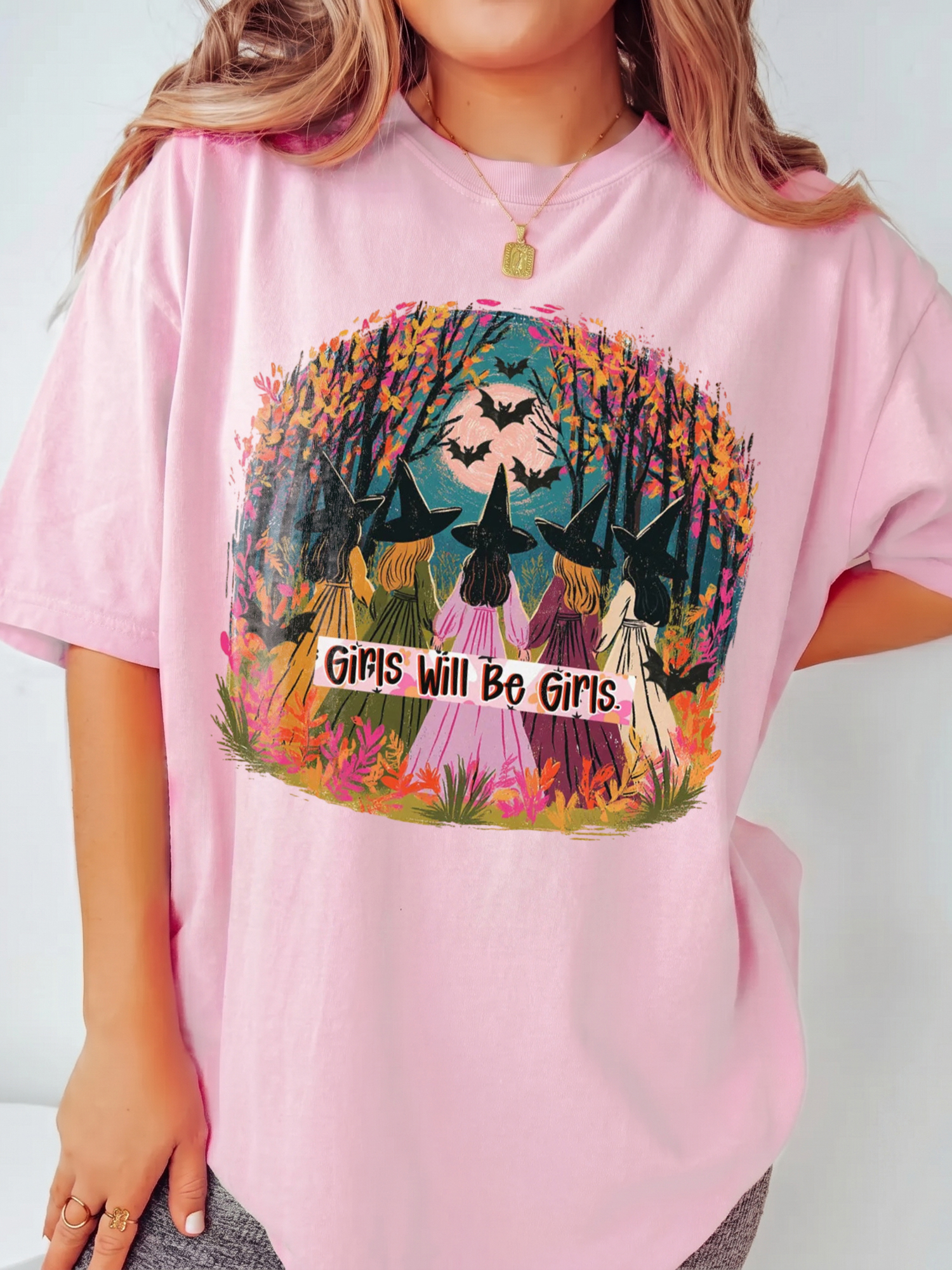Girls Will Be Girls Witch T-Shirt qlqwuxnm Halloween Coven Tee