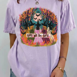 Girls Will Be Girls Witch T-Shirt qlqwuxnm Halloween Coven Tee