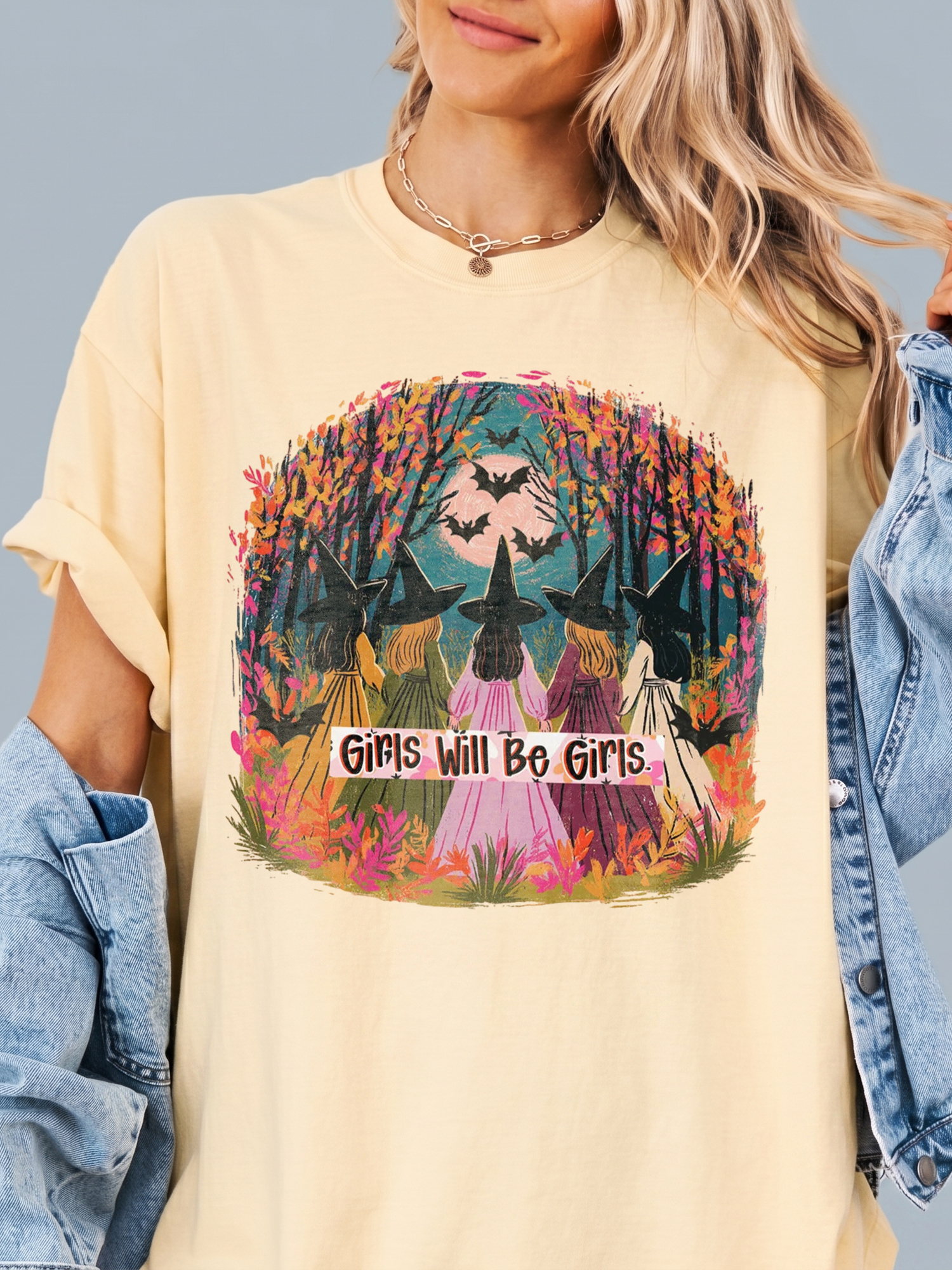 Girls Will Be Girls Witch T-Shirt qlqwuxnm Halloween Coven Tee