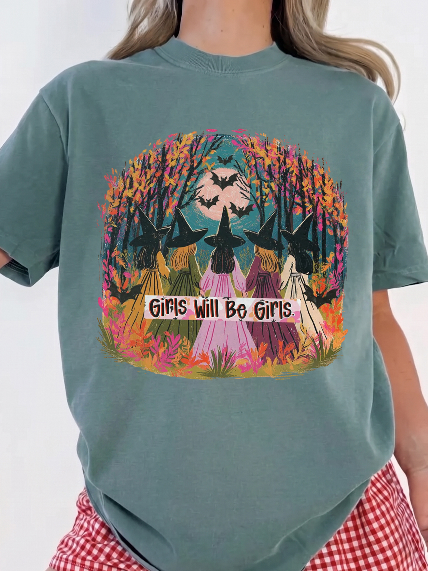 Girls Will Be Girls Witch T-Shirt qlqwuxnm Halloween Coven Tee