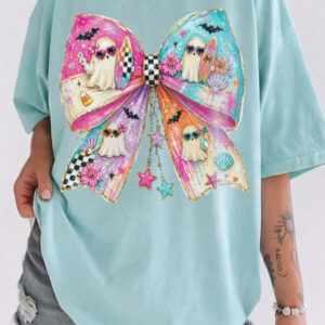 Pastel Summerween Beach Ghost Bow Graphic Tee