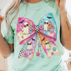 Pastel Summerween Beach Ghost Bow Graphic Tee