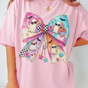 Pastel Summerween Beach Ghost Bow Graphic Tee