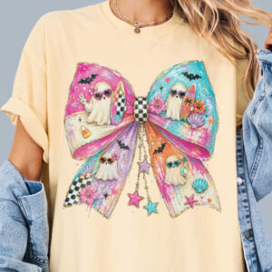 Pastel Summerween Beach Ghost Bow Graphic Tee