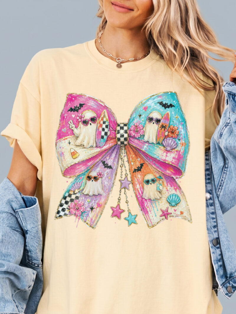 Pastel Summerween Beach Ghost Bow Graphic Tee