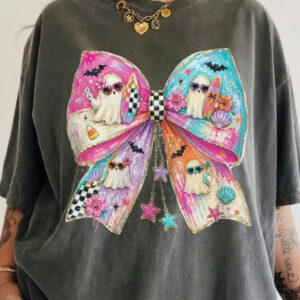 Pastel Summerween Beach Ghost Bow Graphic Tee
