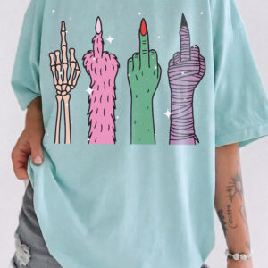 Pastel Halloween Monster Middle Finger Oversized T-Shirt