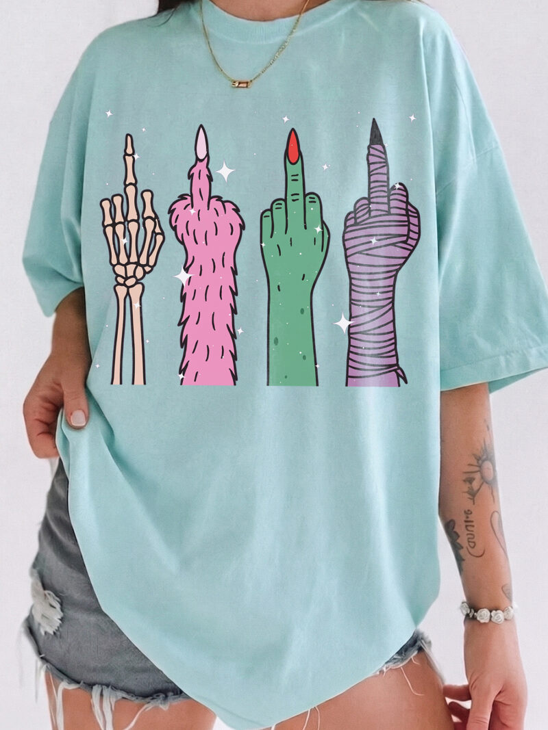 Pastel Halloween Monster Middle Finger Oversized T-Shirt