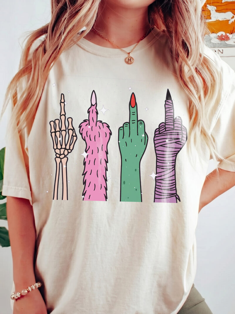 Pastel Halloween Monster Middle Finger Oversized T-Shirt