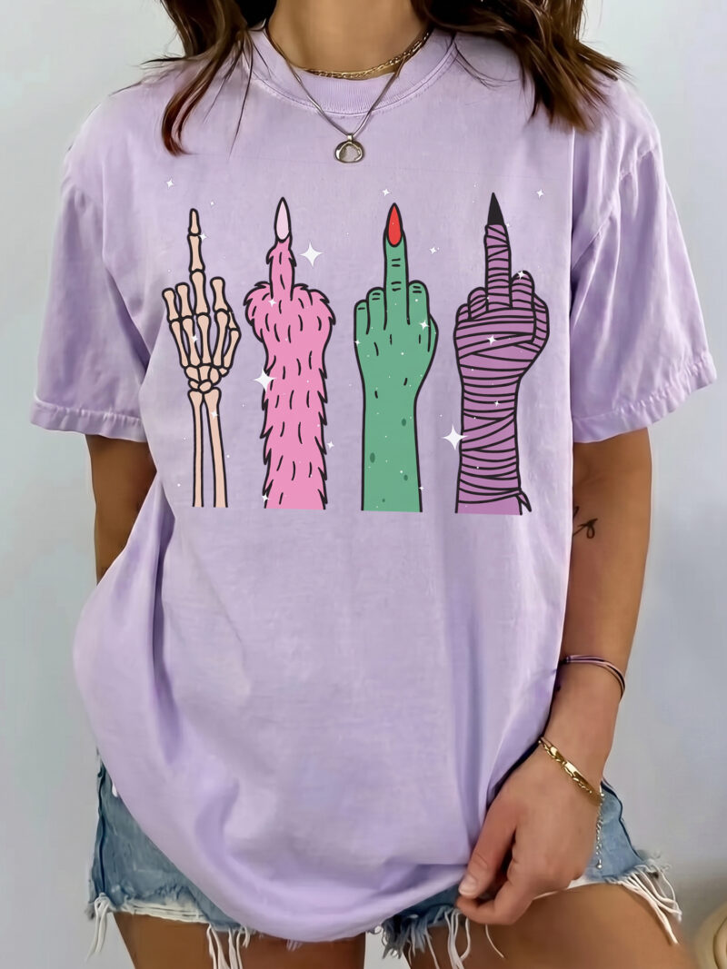 Pastel Halloween Monster Middle Finger Oversized T-Shirt
