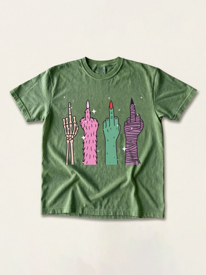 Pastel Halloween Monster Middle Finger Oversized T-Shirt