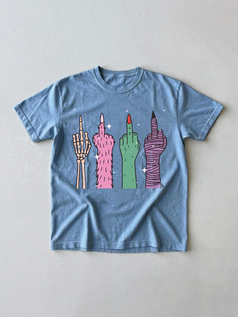 Pastel Halloween Monster Middle Finger Oversized T-Shirt