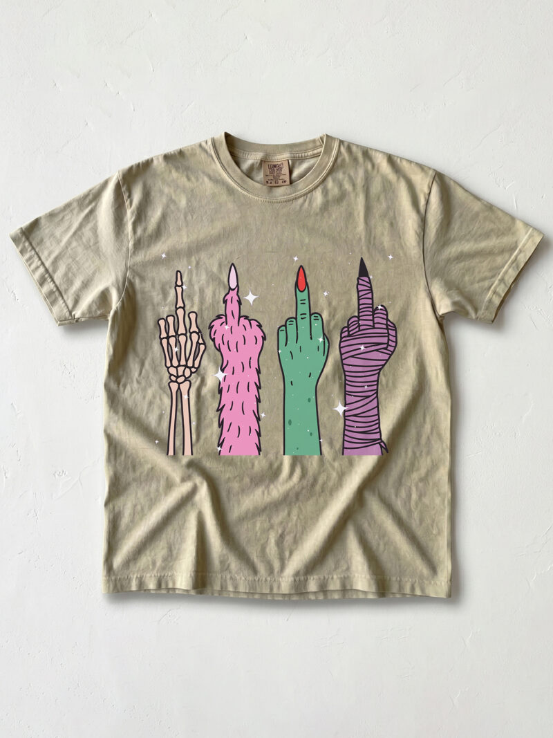 Pastel Halloween Monster Middle Finger Oversized T-Shirt