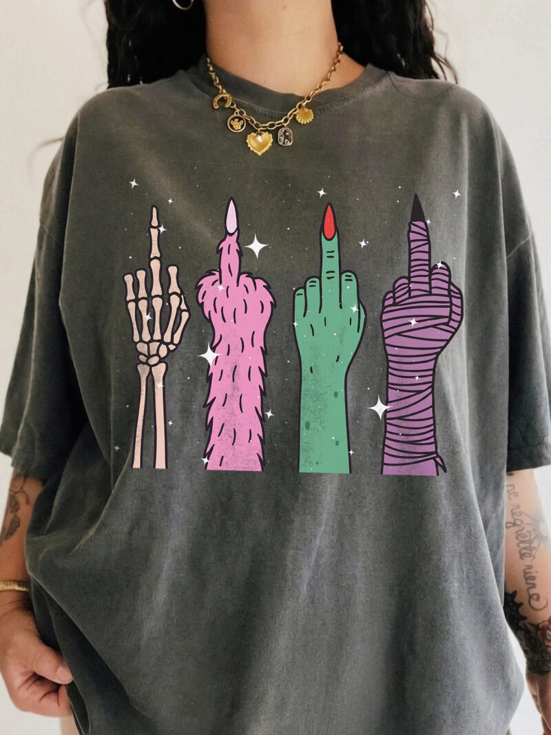 Pastel Halloween Monster Middle Finger Oversized T-Shirt