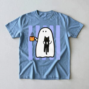 Cute Ghost & Black Cat Halloween Graphic T-Shirt
