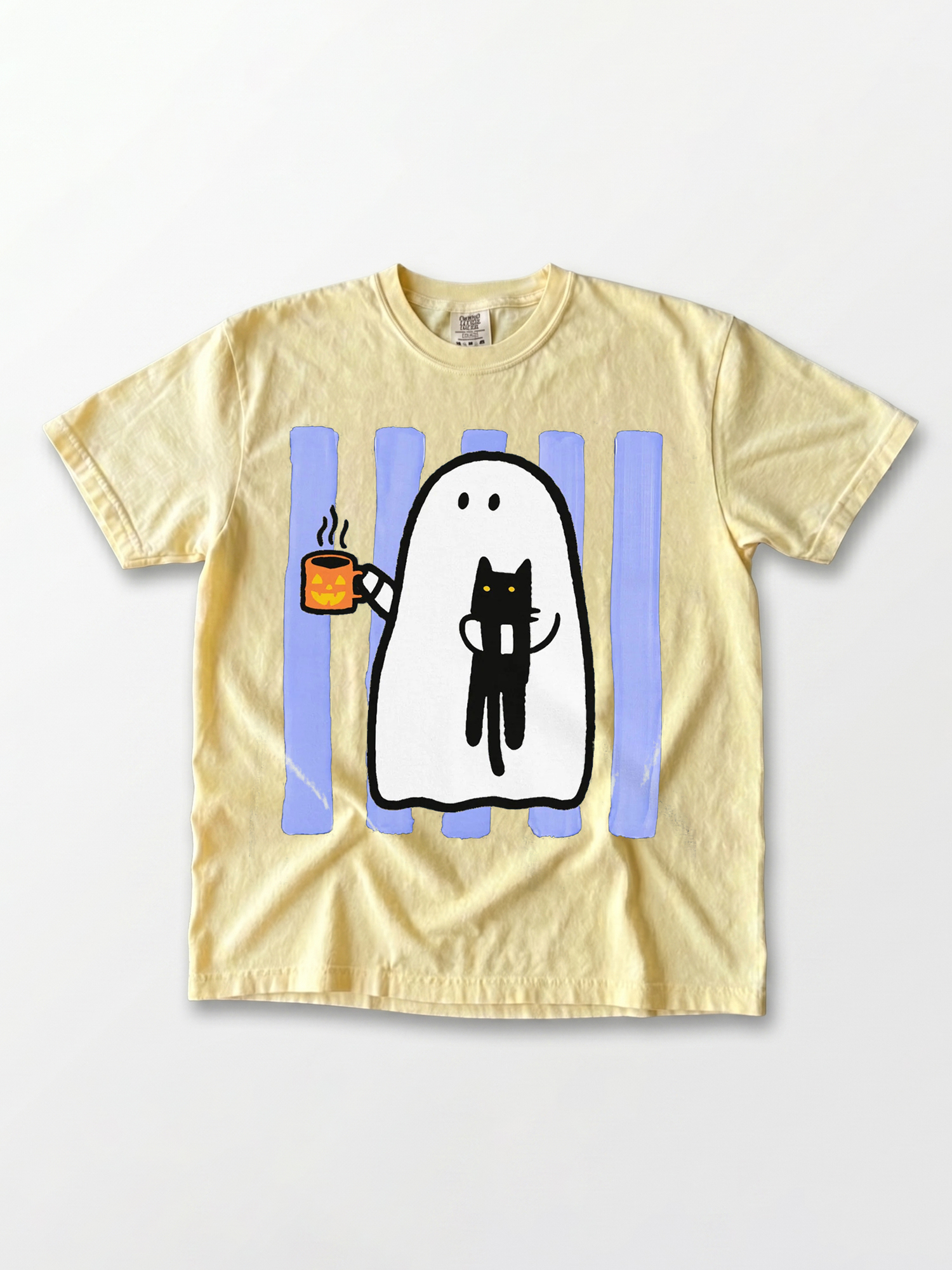 Cute Ghost & Black Cat Halloween Graphic T-Shirt