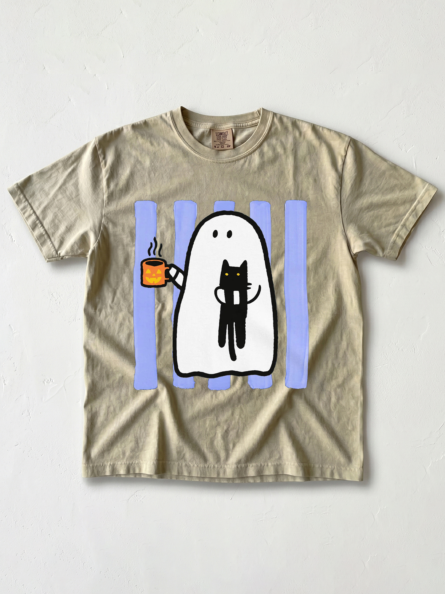 Cute Ghost & Black Cat Halloween Graphic T-Shirt