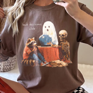 Bad Decisions Club Funny Ghost & Raccoon Graphic Tee