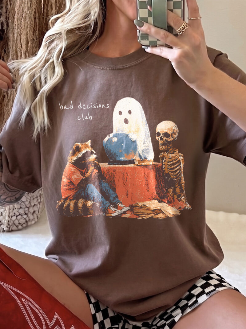 Bad Decisions Club Funny Ghost & Raccoon Graphic Tee