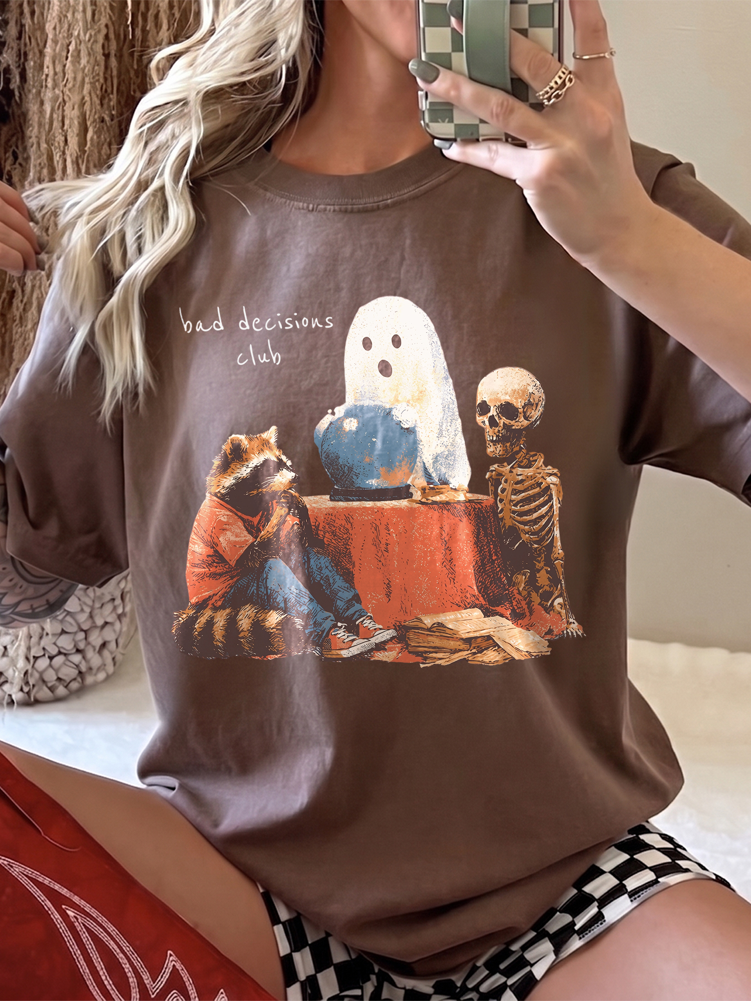 Bad Decisions Club Funny Ghost & Raccoon Graphic Tee