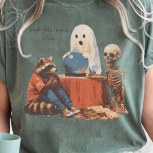 Bad Decisions Club Funny Ghost & Raccoon Graphic Tee