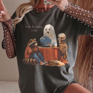 Bad Decisions Club Funny Ghost & Raccoon Graphic Tee