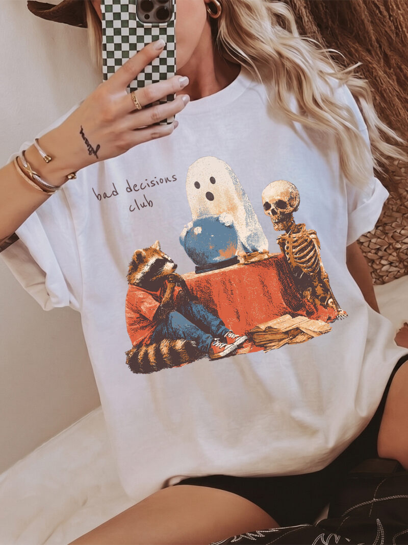 Bad Decisions Club Funny Ghost & Raccoon Graphic Tee