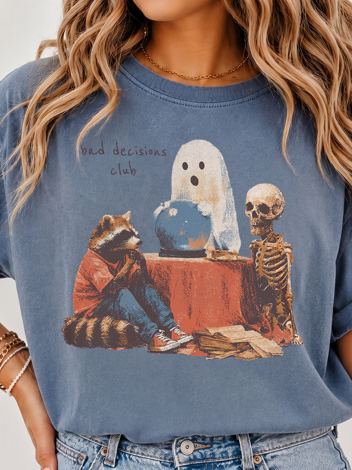 Bad Decisions Club Funny Ghost & Raccoon Graphic Tee