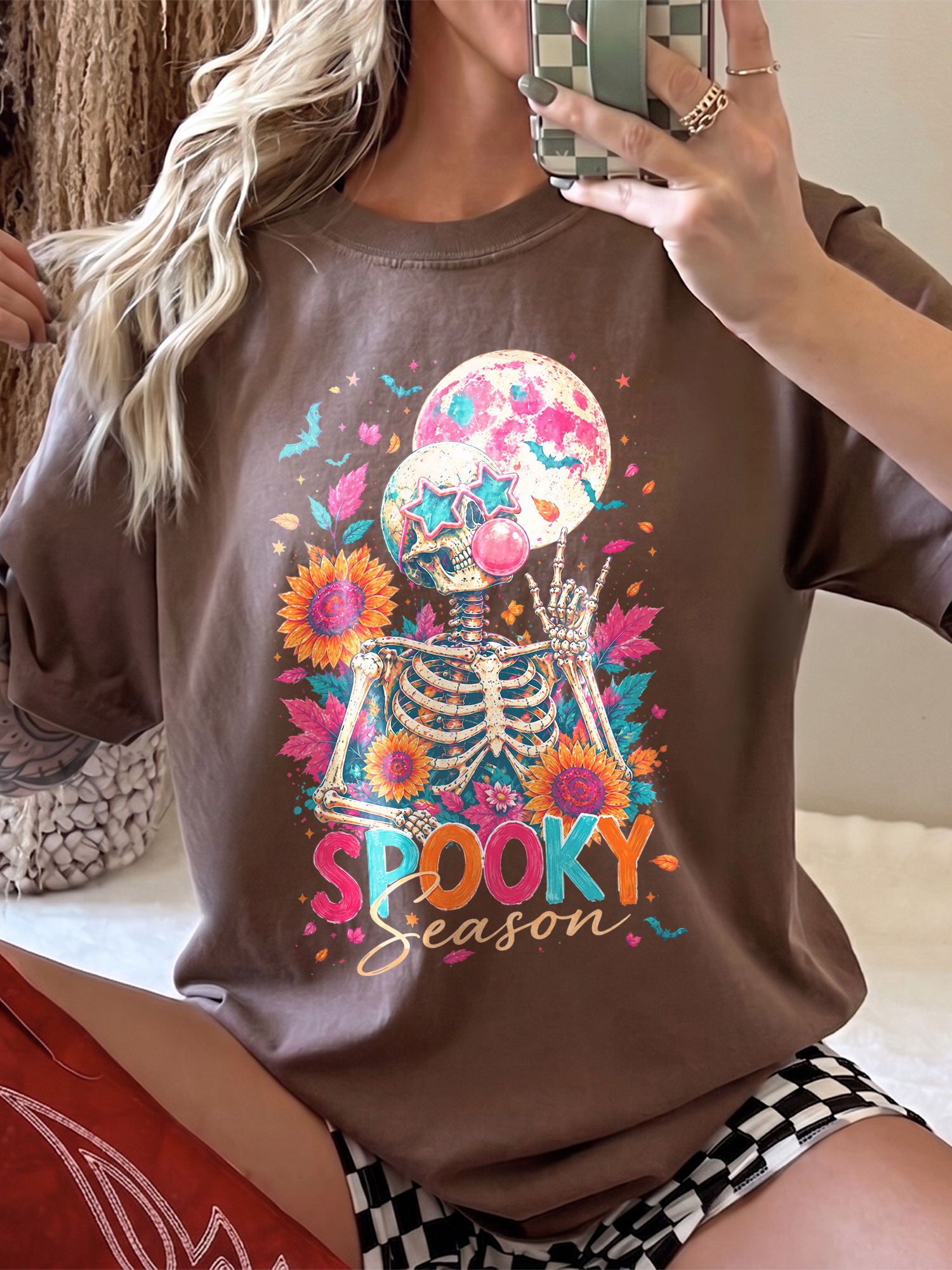 Spooky Season Retro Skeleton Halloween Graphic Tee