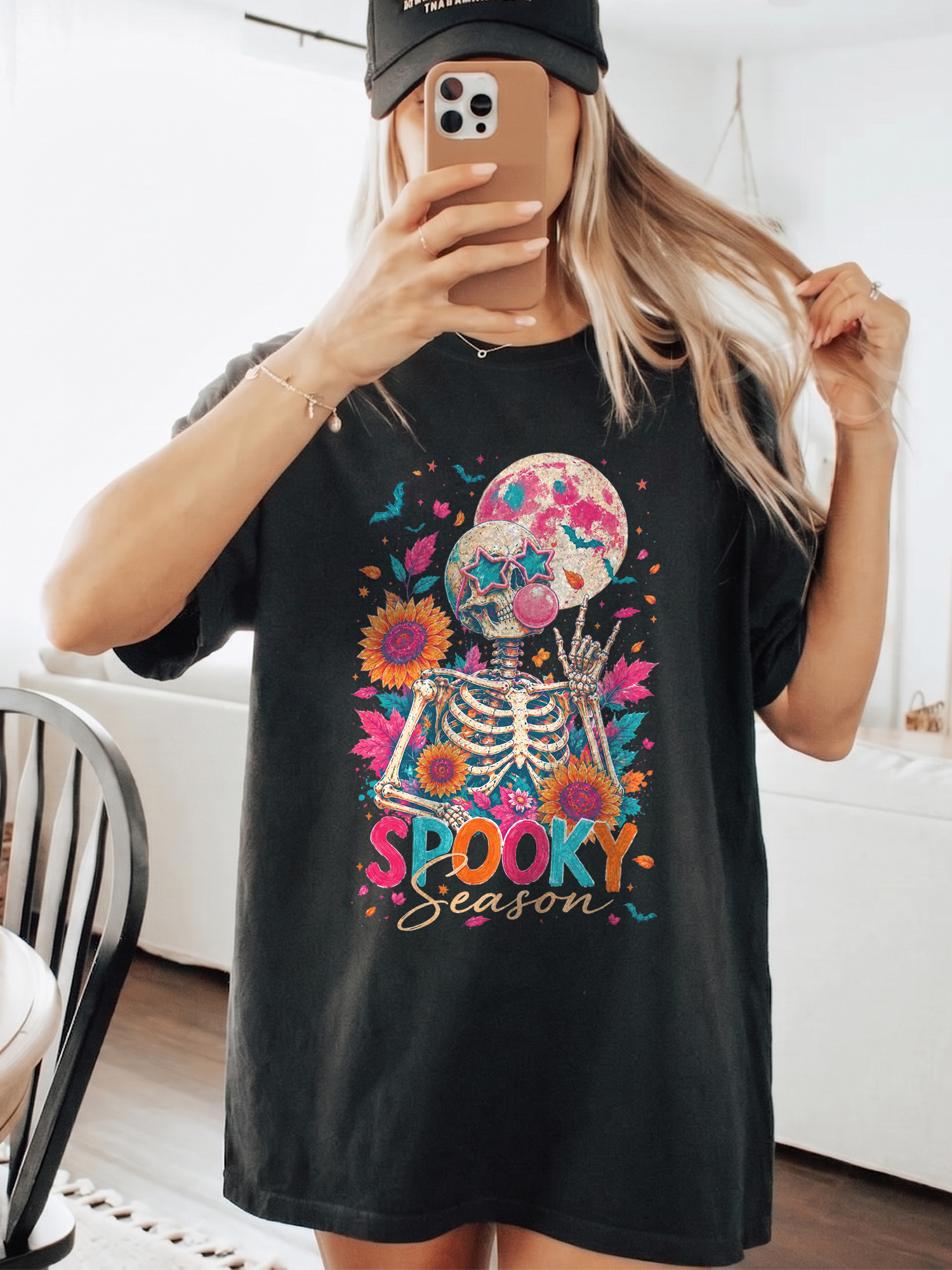 Spooky Season Retro Skeleton Halloween Graphic Tee