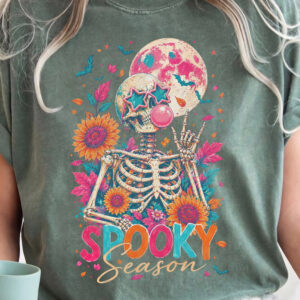 Spooky Season Retro Skeleton Halloween Graphic Tee
