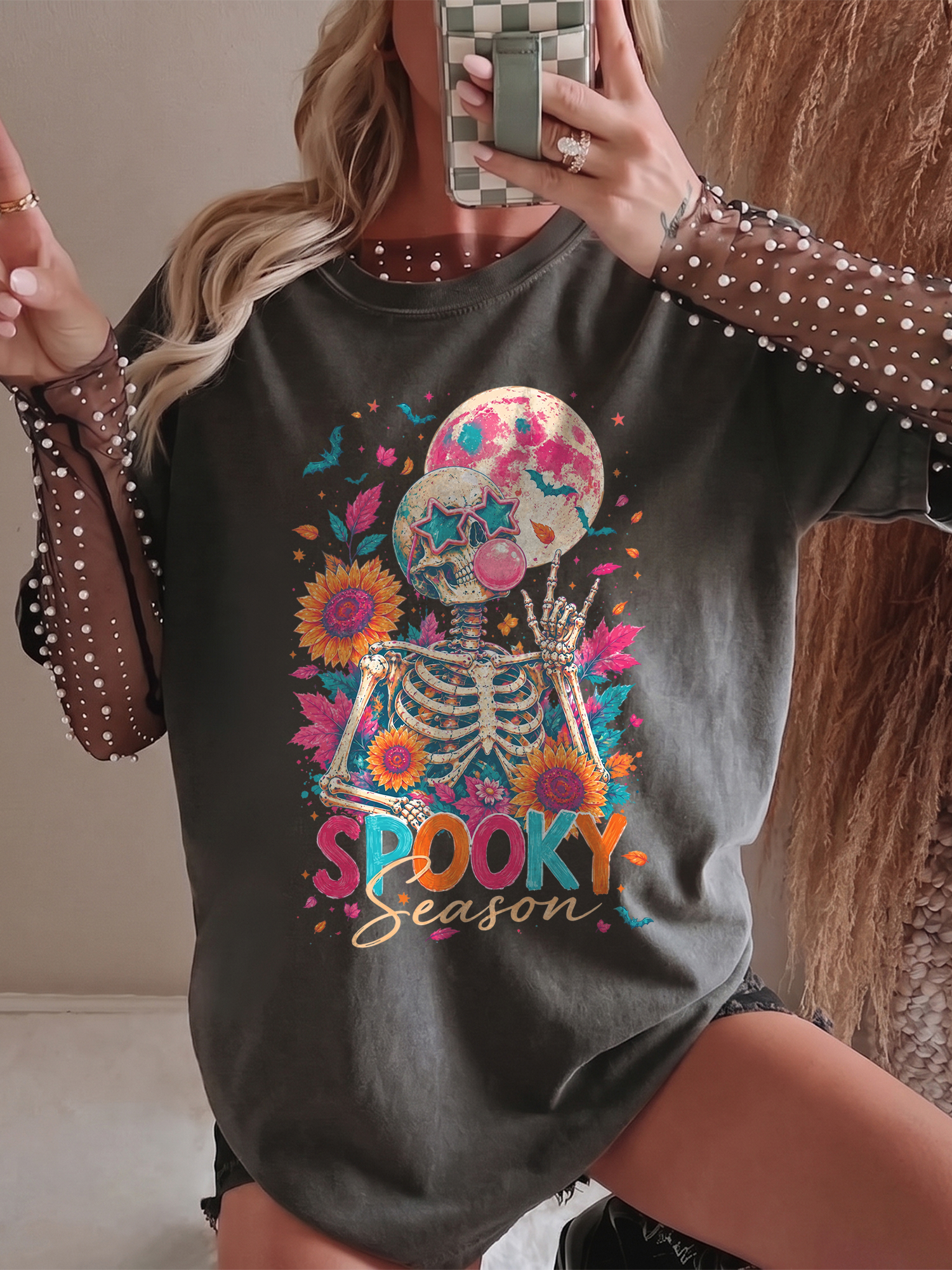 Spooky Season Retro Skeleton Halloween Graphic Tee