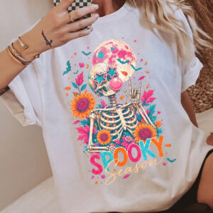 Spooky Season Retro Skeleton Halloween Graphic Tee
