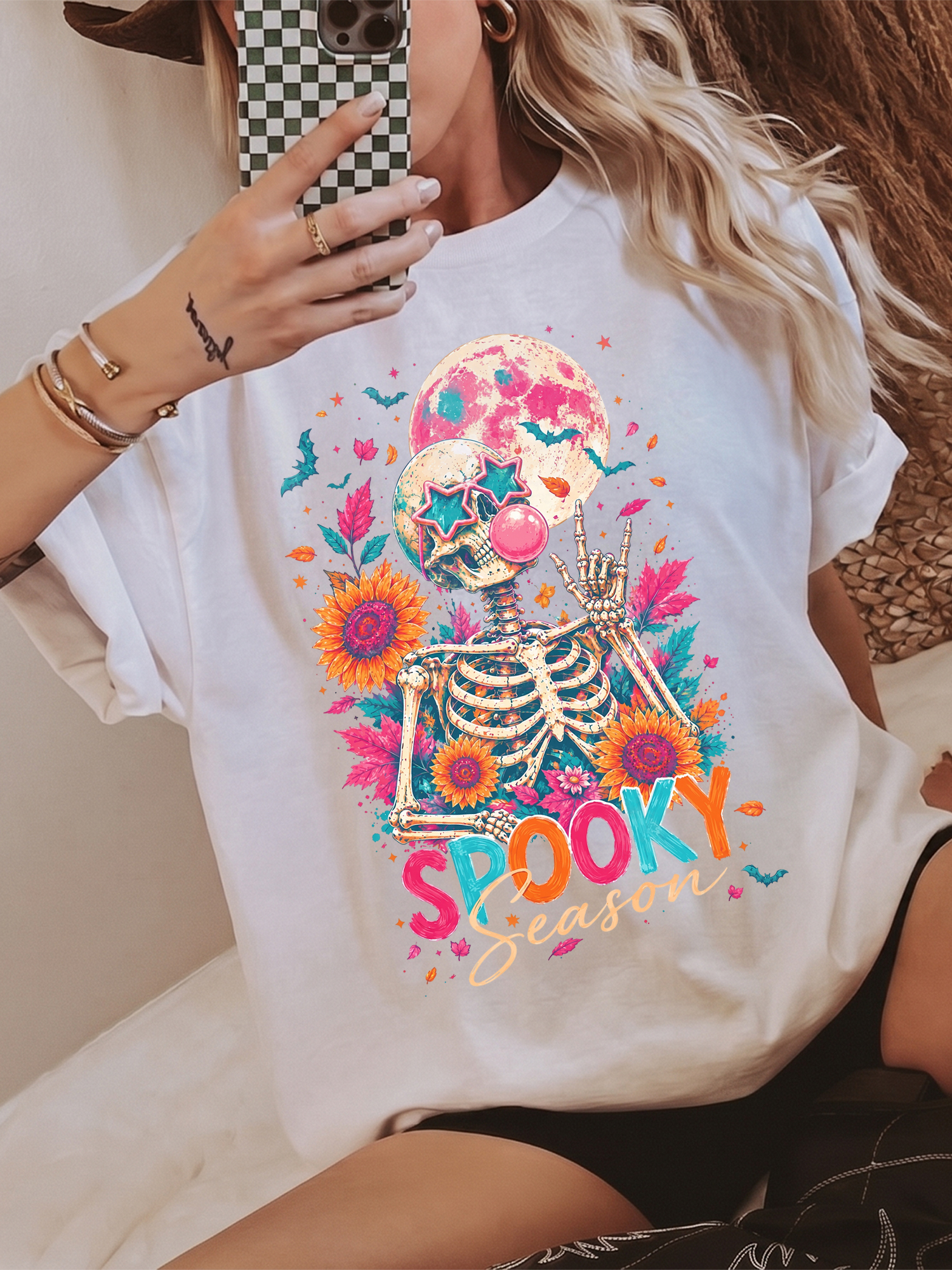 Spooky Season Retro Skeleton Halloween Graphic Tee