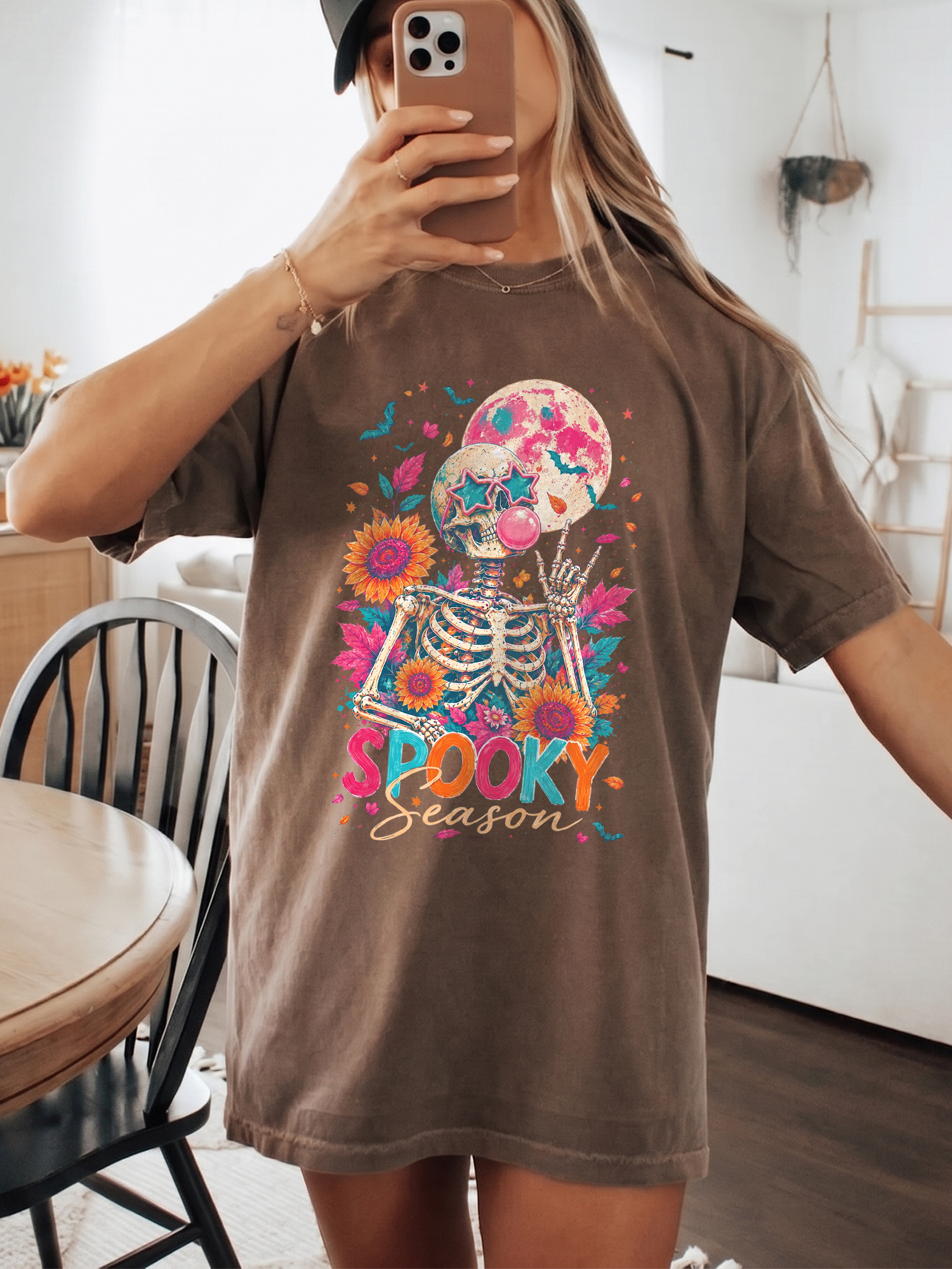 Spooky Season Retro Skeleton Halloween Graphic Tee