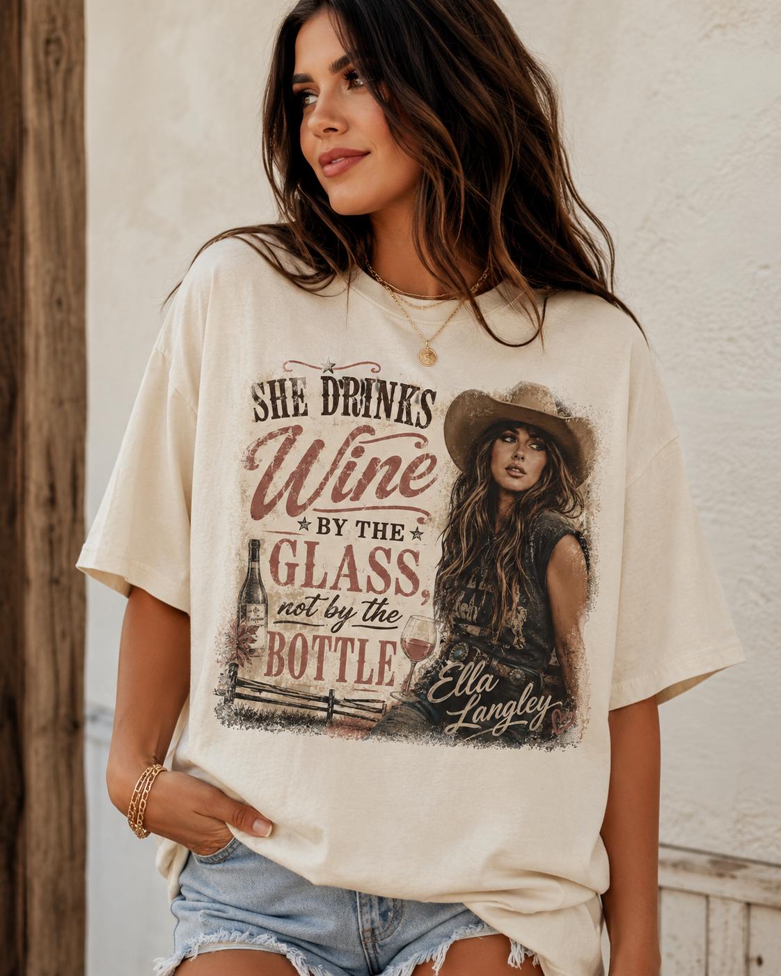 Ella Langley She Drinks Wine By The Glass Vintage Country T-Shirt